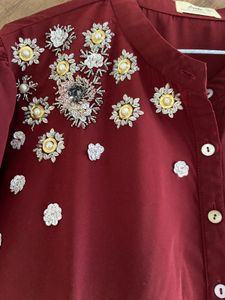 Maroon Embroidered Kurta Set