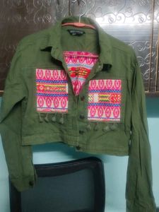 Crop Jacket With Embroidery