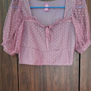 Polka Dot Mesh Crop Top