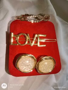 gold earrings hair clip bracelet combo of 3