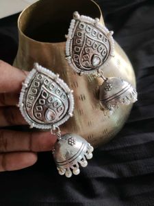 Boho Silver Jhumka Earrings