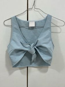 Cute Blue Tie-Front Crop Top