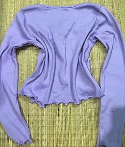 Lilac Tie-Front Ribbed Cardigan
