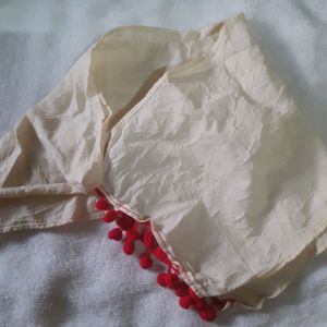 Little Baby Girls Dupatta White Color With Red Pompom Chunni Stole for salwar kameez lehenga Girls Unni Kids Children Clothes Accessories Fashion Items