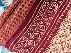 Red And Nude Color Cotton Mulmul Saree