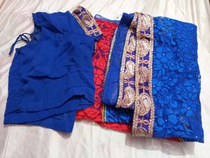 Designer Blue And Red Saree (Women)