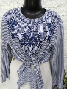 Imported Stripped Embroidered Top