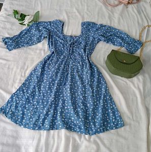 Blue Floral Print Mini Dress