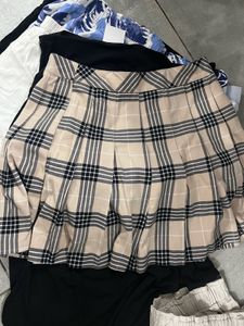 Tan Plaid Pleated Mini Skirt
