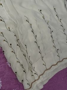 Cream Embroidered Saree
