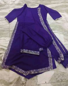 Geogette Embroidery Kurta Palazzo Set  With Duptta
