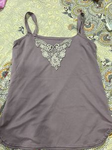 Lace Trim Night Suit With Shorts