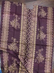 elegant purple brown printed unstitched suit