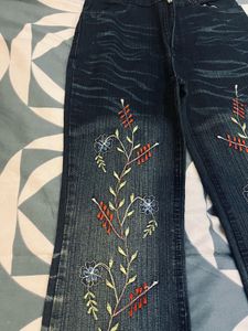 Whimsical Embroidered Boho Flare Jeans