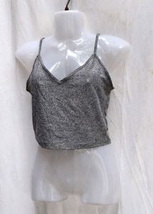 I. Gray Spaghetti Strap Crop Top