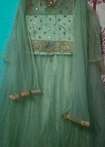 Women pista colour lahenga choli with dupatta...
