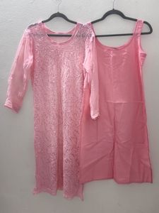 Pink Chikan Kurta With Inner