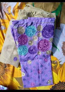 Purple Cream Ethnic Wear With Dupatta