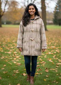 Imported Cozy Plaid Toggle Coat