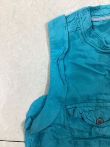 Teal Sleeveless Button Up