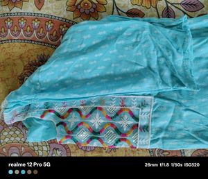 Embroidered Kurti Top - Light Blue