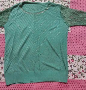 Soft Party Wear Woolen Top With Net Hand