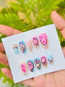 Hand-Painted Floral Press-On Nails