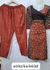 Ajrakh Cotton Kurti And Pant Set