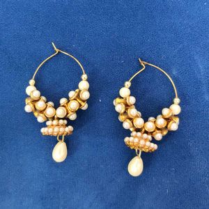 Vintage Pearl Drop Hoop Earrings