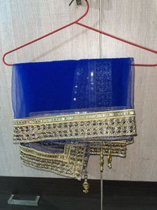 Royal Blue Net Dupatta with Golden Embroidery
