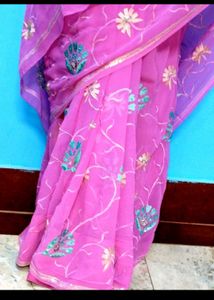 Pink Floral Embroidered Fabric