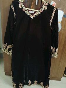 Velvet Maroon Partywear Kurti