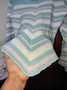 Blue Knit Crochet Top