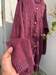 Burgundy Cable Knit Cardigan
