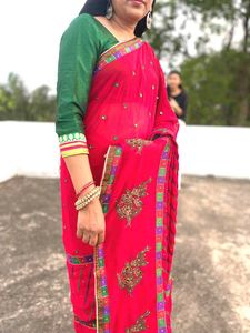 Elegant Pink Embroidered Saree