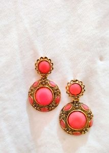 Pink Stone Earrings with Gold Filigree 💎