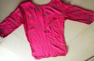 Short Pink Kurti with Hand-Embroidered Mirror Work