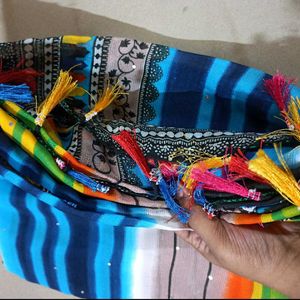 Vibrant Colorblocked Saree With Blouse Piece