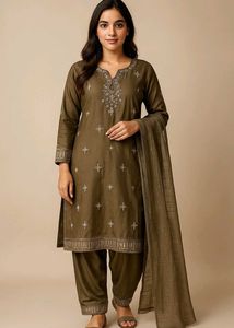 Olive Embroidered Kurta Set