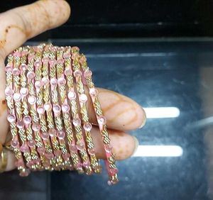 Pink &amp; Gold Beaded Bangles