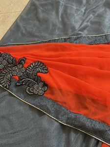 Elegant Orange &amp; Gray Saree