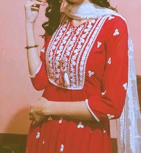 Red Embroidered Kurta Set