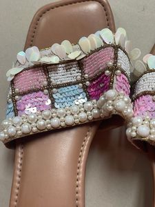Stylish Beaded &amp; Sequin transparent block  heel