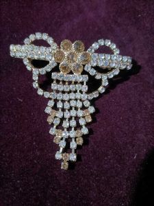 Rhinestone Bow Brooch with Dangles