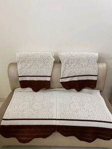 White And Brown Sofa Cover (For 3+2 Seater)