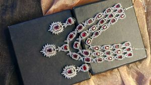 Red  Cubic Zirconia Stone Necklace &amp; Earring Set