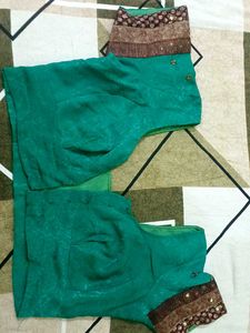 Party Wear Golden Border Green Saree