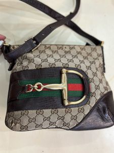 Auth Gucci Horsebit Canvas One Shoulder Bag