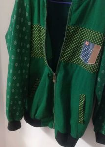 Green Patterned Zip-Up Hoodie