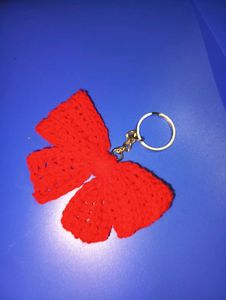 Pink Crochet Bow Keychain